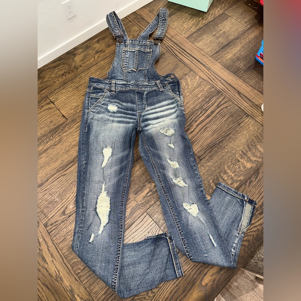 Distressed Denim Overalls